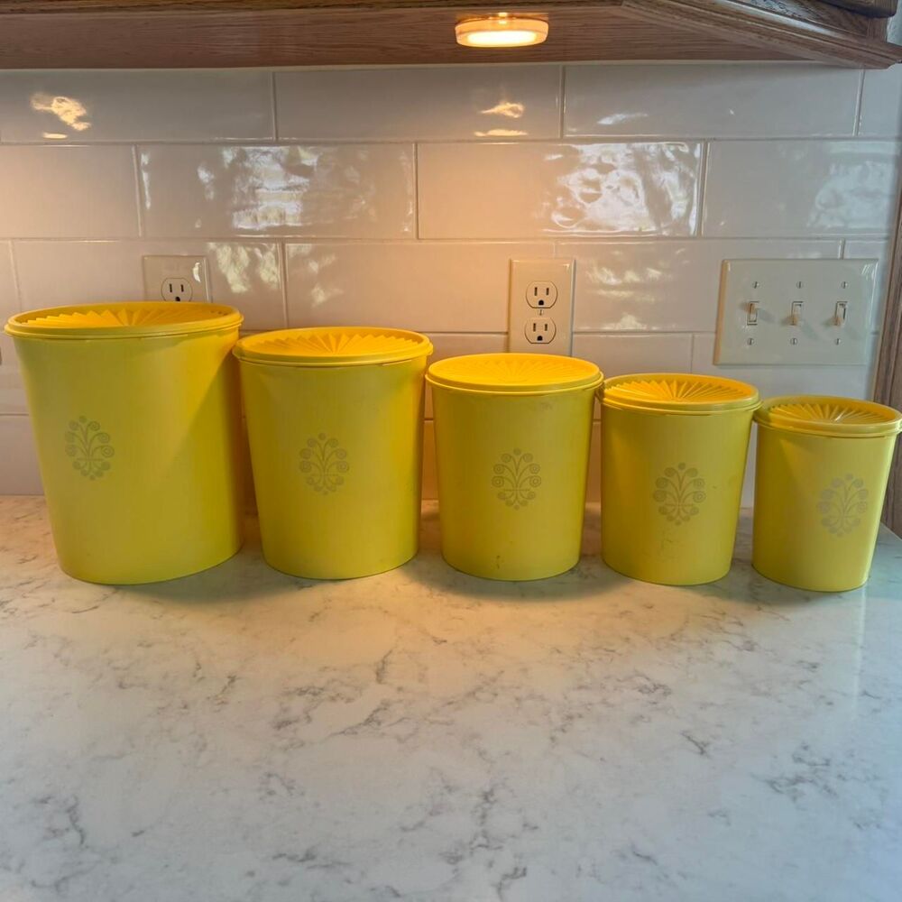 70s Tupperware Yellow 5 Nesting Canister Set - Servalier